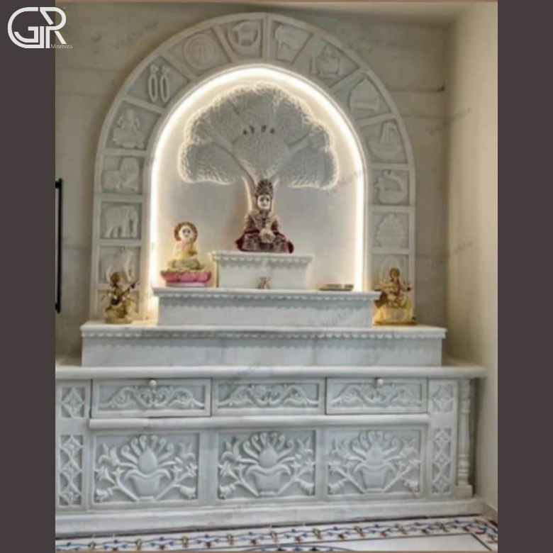 Amazing carved white marble temple, (Ht-6.5ft)