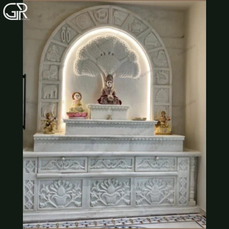 Amazing carved white marble temple, (Ht-6.5ft)