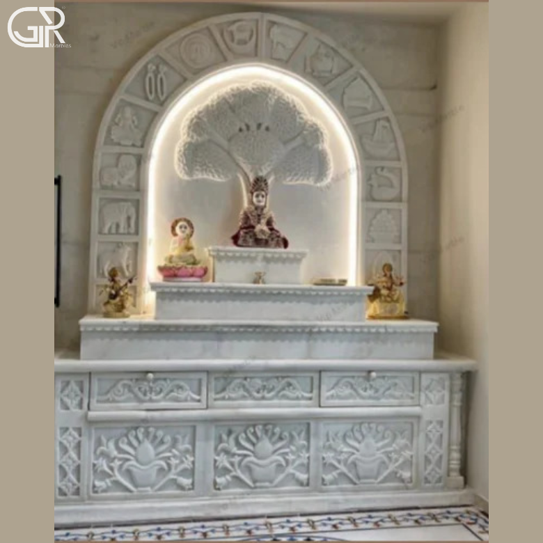 Amazing carved white marble temple, (Ht-6.5ft)