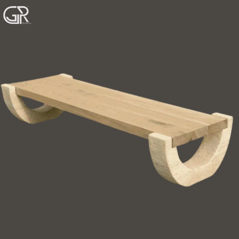 Polished Sandstone Bench - 1500x400x600 Mm, Beige, Backless Rectangular | Weather-resistant, Durable, Natural Polished Finish