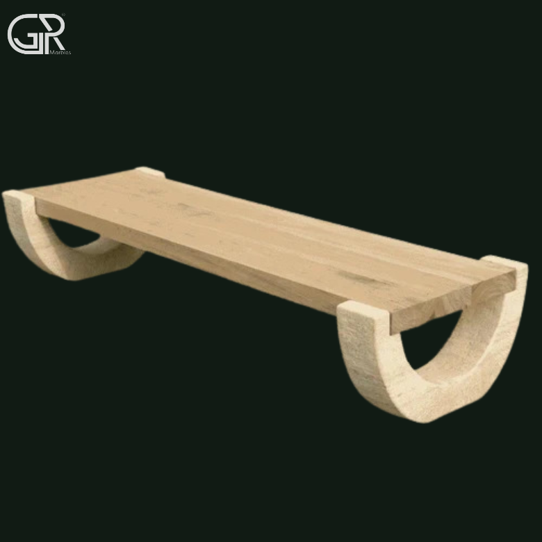 Polished Sandstone Bench - 1500x400x600 Mm, Beige, Backless Rectangular | Weather-resistant, Durable, Natural Polished Finish