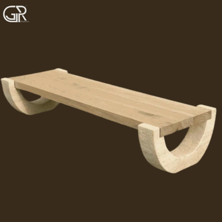 Polished Sandstone Bench - 1500x400x600 Mm, Beige, Backless Rectangular | Weather-resistant, Durable, Natural Polished Finish