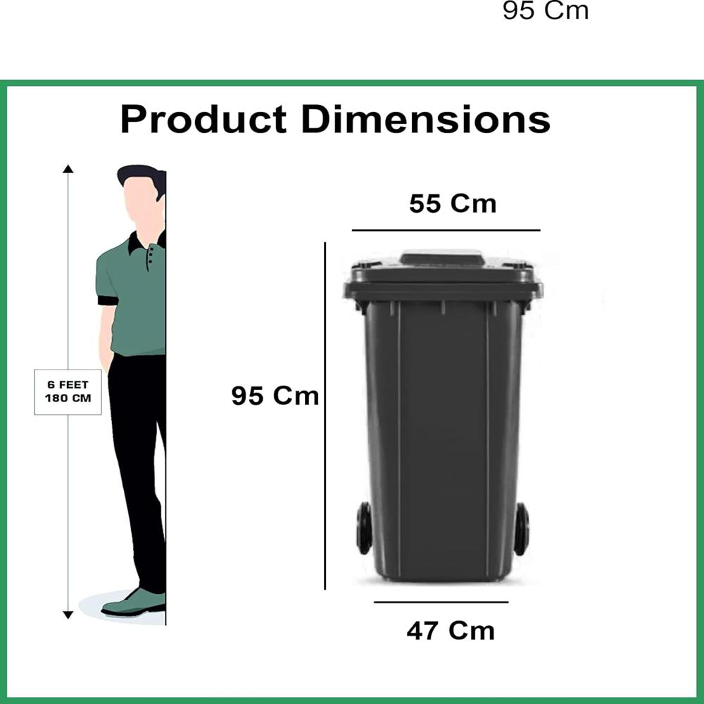  Bio Medical Black Plastic Wheel Dustbin, 120 Liter