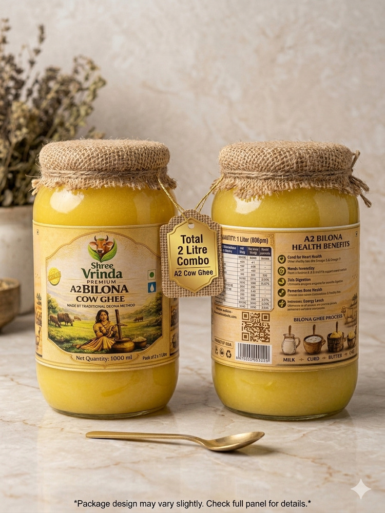 A2 Bilona Cow Ghee  Combo Pack of 2 Glass Jars of 1 Litre