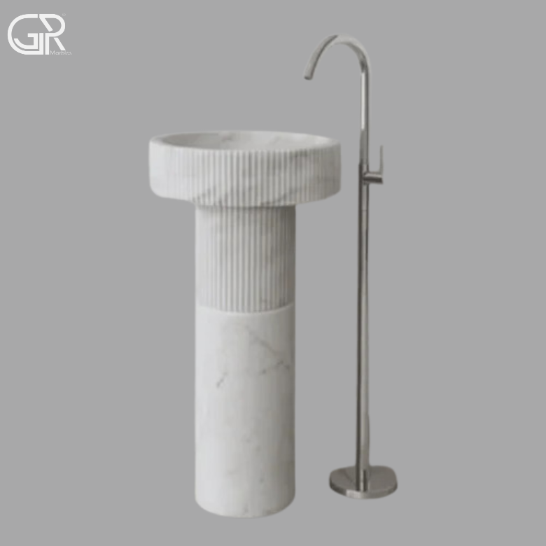 Marble Pedestal Wash Basin Stone Sink white 