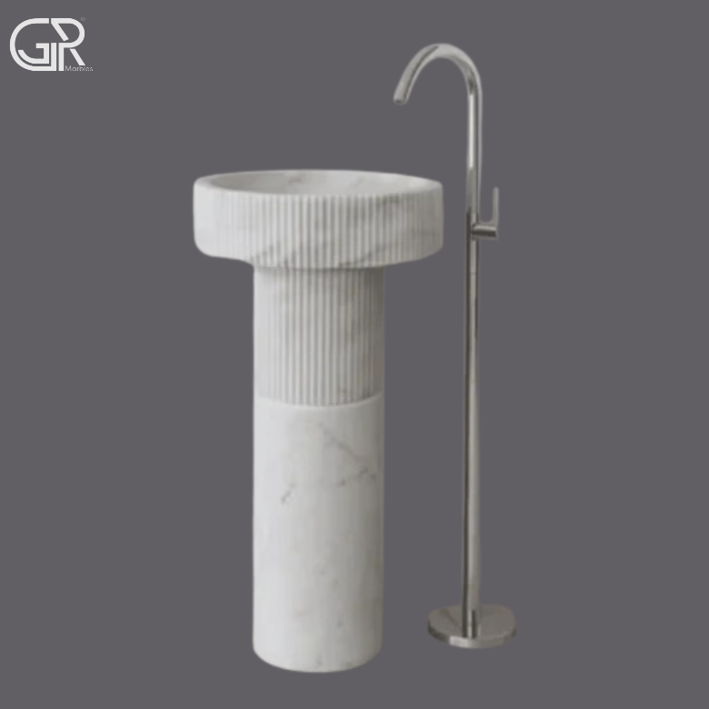 Marble Pedestal Wash Basin Stone Sink white 