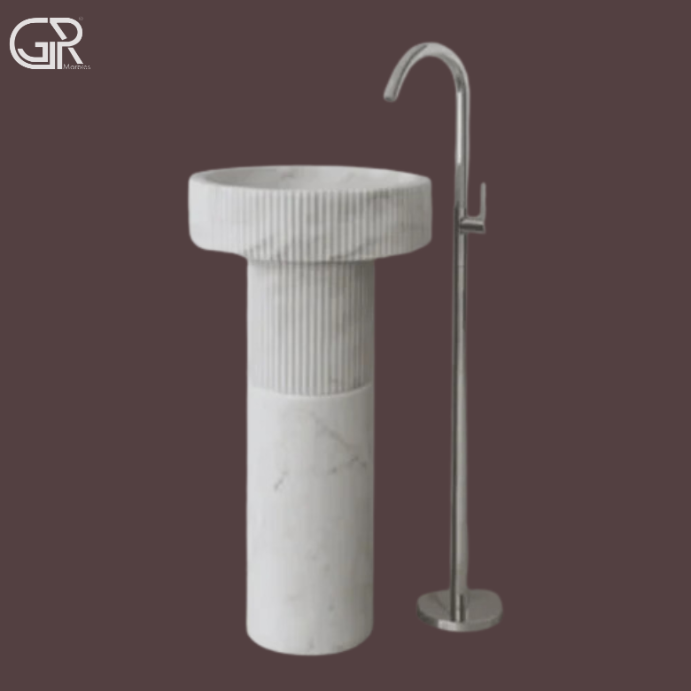 Marble Pedestal Wash Basin Stone Sink white 