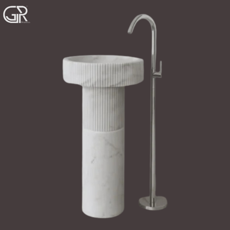 Marble Pedestal Wash Basin Stone Sink white 
