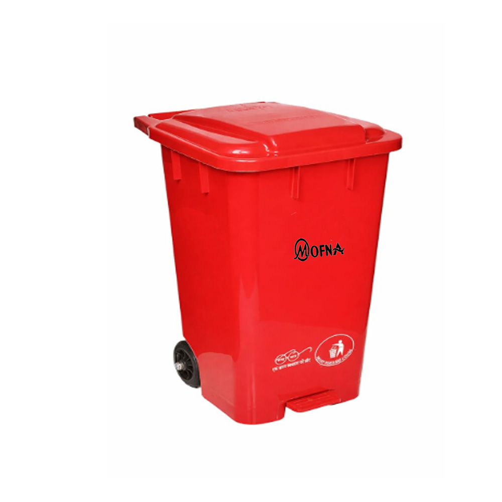 Bio Medical Red Plastic Pedal Wheel Dustbin, 120 Liter