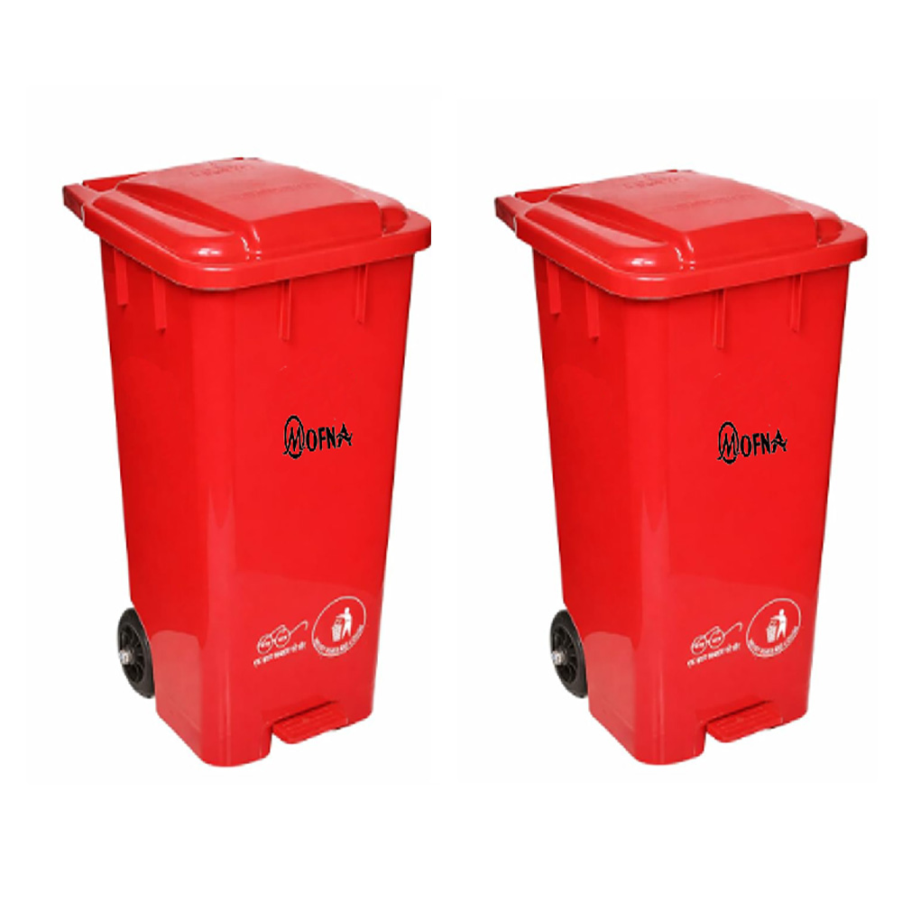 Bio Medical Red Plastic Pedal Wheel Dustbin, 120 Liter