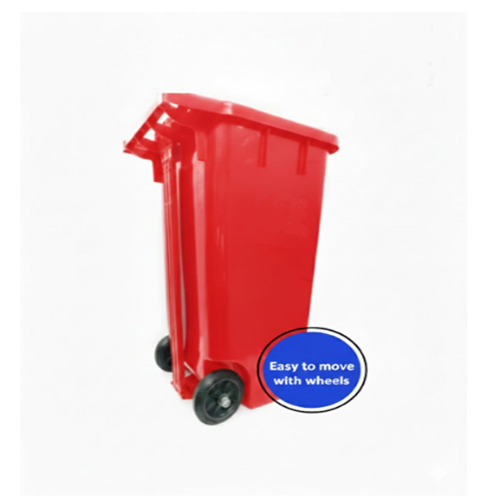 Bio Medical Red Plastic Pedal Wheel Dustbin, 120 Liter