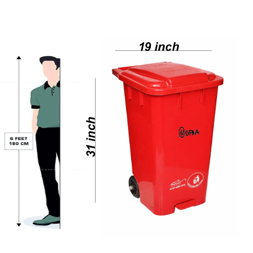 Bio Medical Red Plastic Pedal Wheel Dustbin, 120 Liter