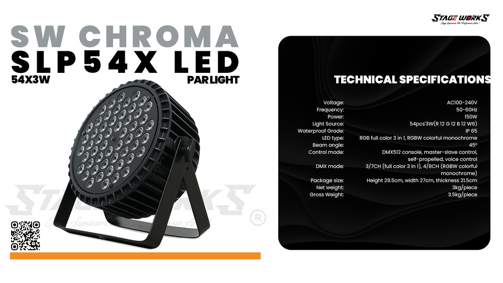 Auditorium Stage Works 54X3 Indoor LED PAR 200W ( CHROMA - 54WW)