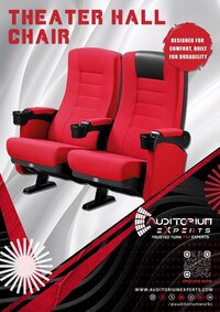 Movie Theatre Chair - Powder-coated Steel Frame, 95-105 Cm, Red | Ergonomic, Flip-up Seat, Cup Holder
