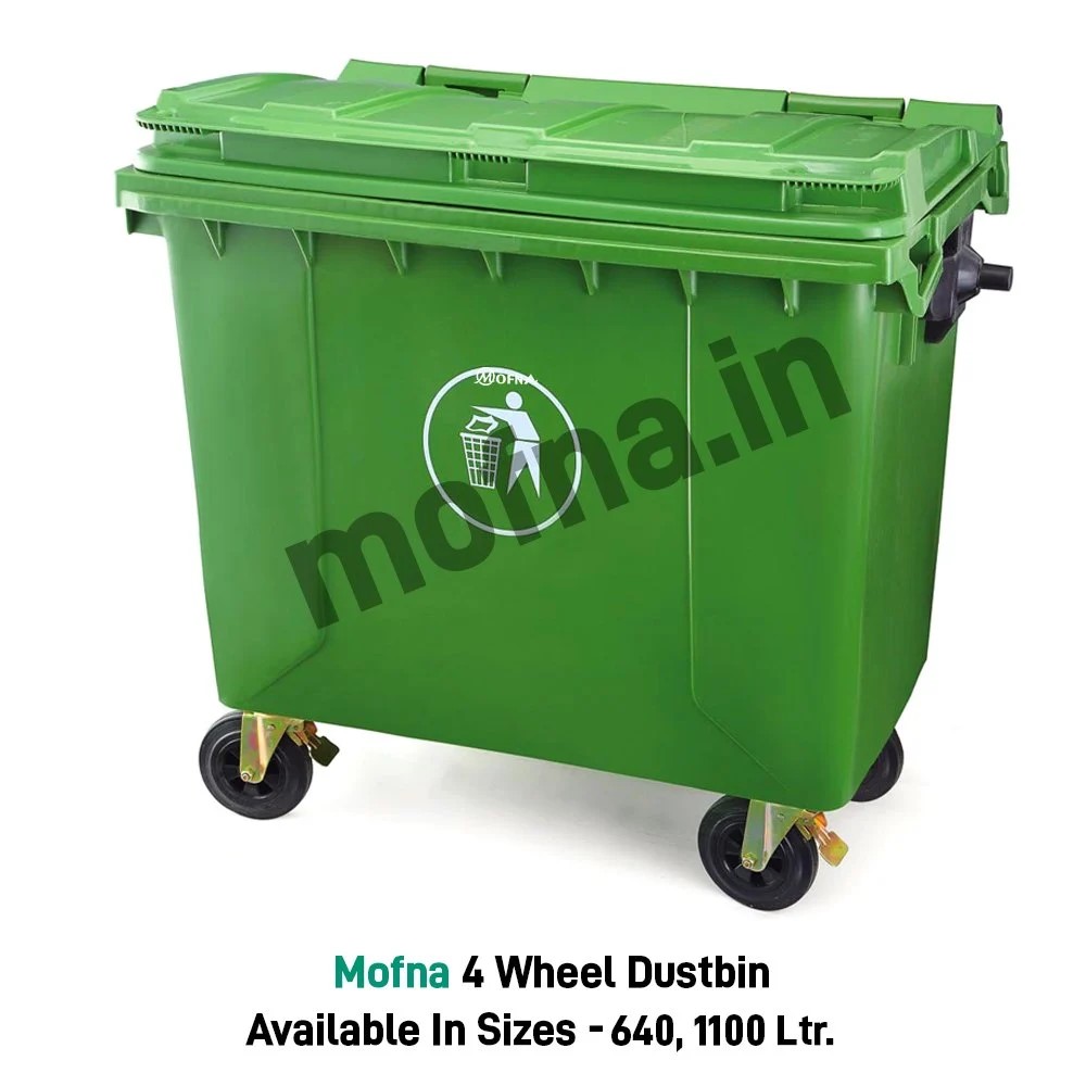 Plastic Green 4 Wheel Dustbin, 1100 Liter