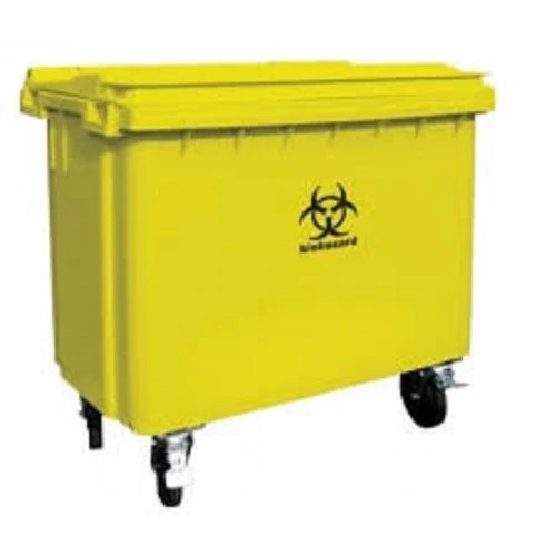 Plastic Yellow 4 Wheel Dustbin, 640 Liter