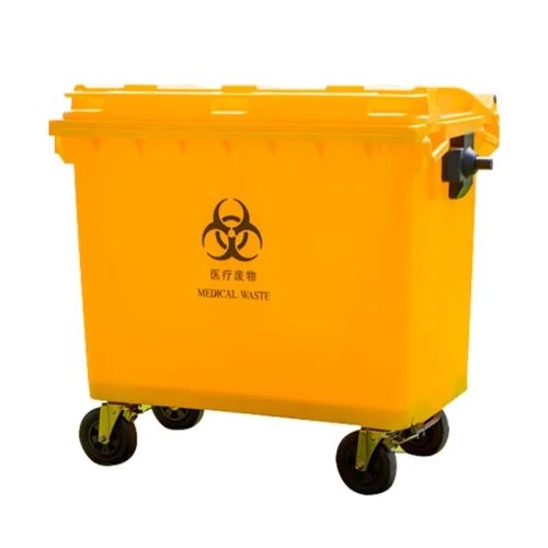 Plastic Yellow 4 Wheel Dustbin, 640 Liter