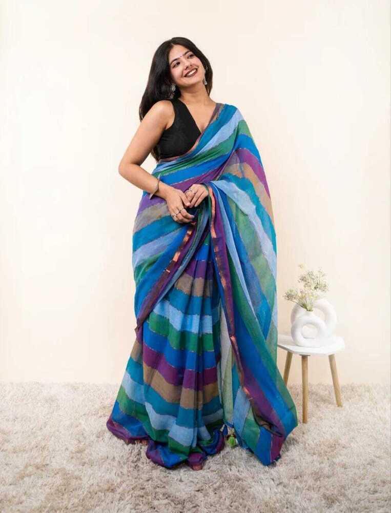 Multicolor Striped Cotton Saree