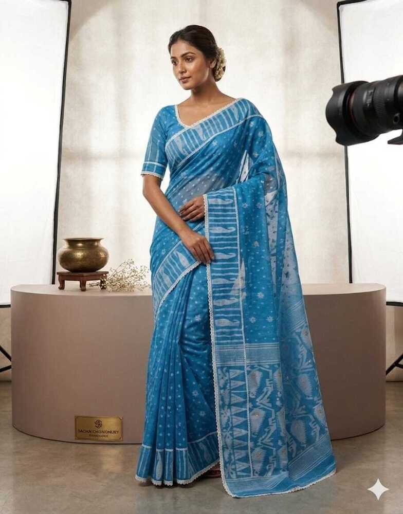 Blue Jamdani Saree