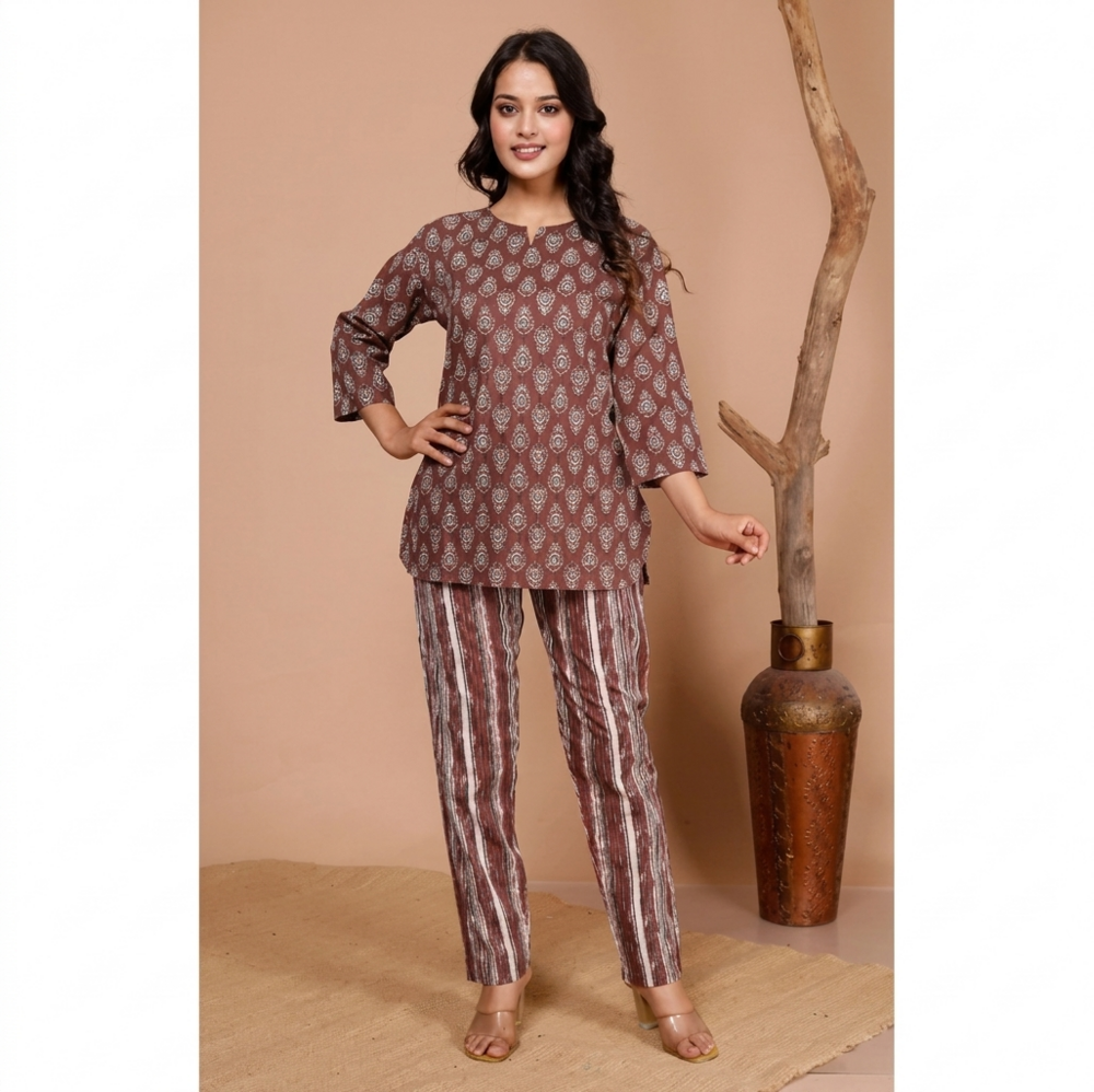 Ladies Top Pyjama Cotton Co-Ord Set