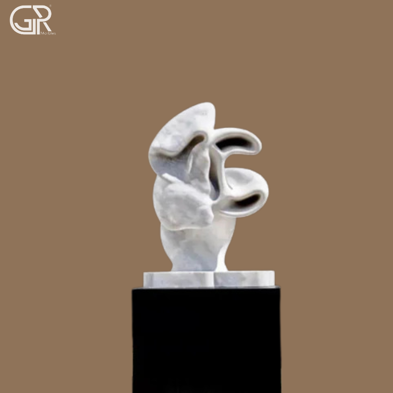 Marble Modern Art - Makrana White Marble, 2 Ft, White, Handcrafted Abstract Figurine | Polished Finish, Pedestal Mounted, Indoor Outdoor Decor