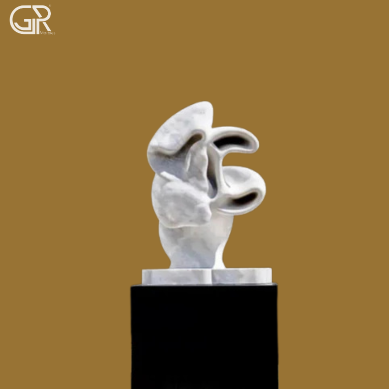 Marble Modern Art - Makrana White Marble, 2 Ft, White, Handcrafted Abstract Figurine | Polished Finish, Pedestal Mounted, Indoor Outdoor Decor