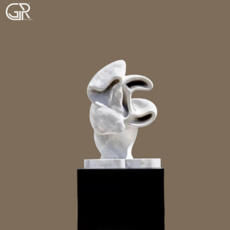 Marble Modern Art - Makrana White Marble, 2 Ft, White, Handcrafted Abstract Figurine | Polished Finish, Pedestal Mounted, Indoor Outdoor Decor