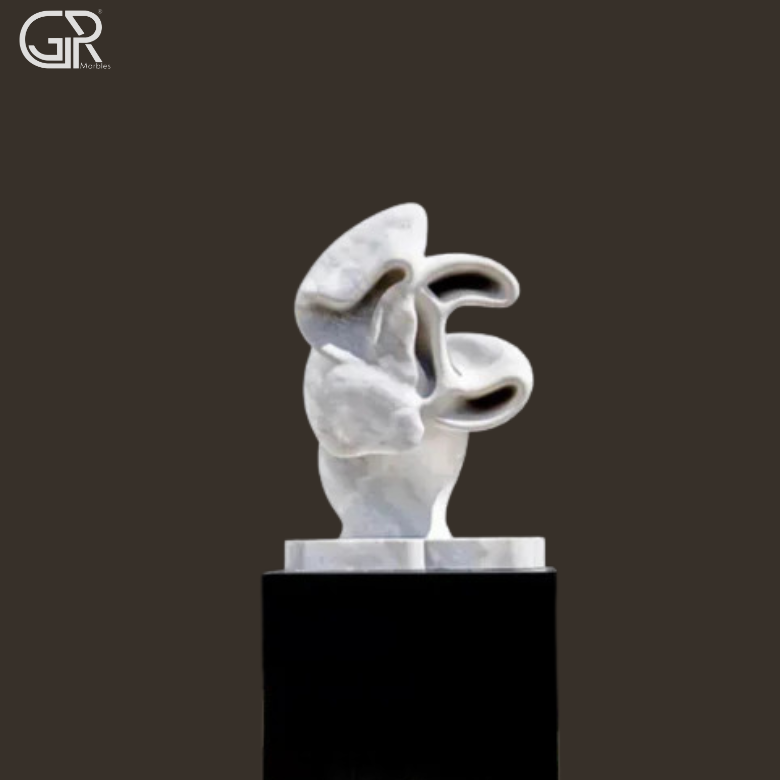 Marble Modern Art - Makrana White Marble, 2 Ft, White, Handcrafted Abstract Figurine | Polished Finish, Pedestal Mounted, Indoor Outdoor Decor