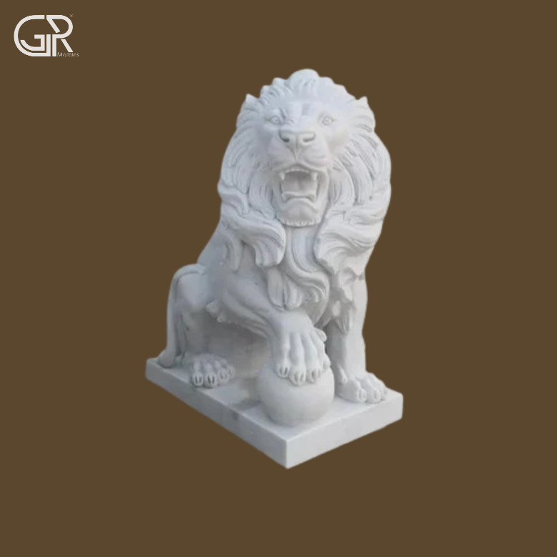 White Marble Lion Sculpture