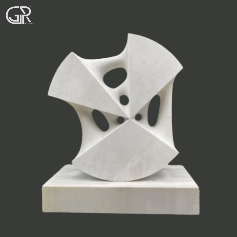 Marble Stone Sculpture - Makrana White Marble, 2 Ft, Polished | Hand Carved, Abstract Art, Free Standing, Weather Resistant