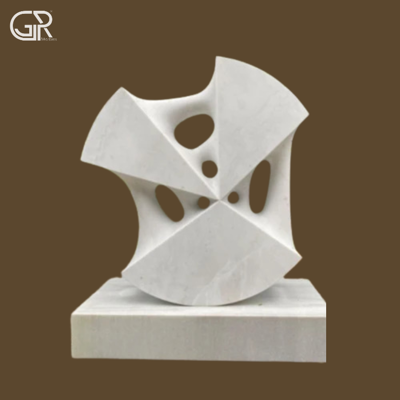 Marble Stone Sculpture - Makrana White Marble, 2 Ft, Polished | Hand Carved, Abstract Art, Free Standing, Weather Resistant