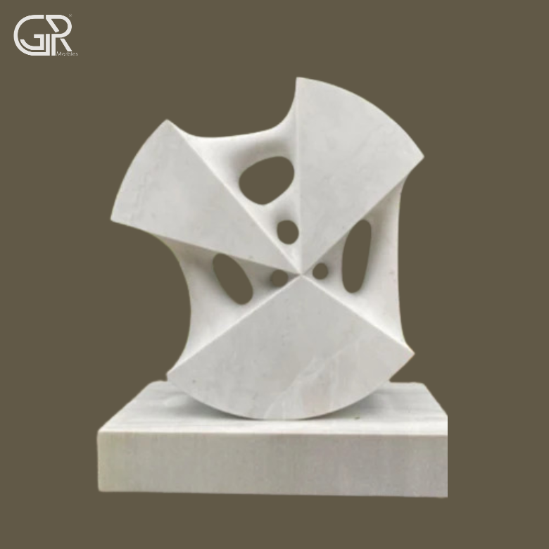 Marble Stone Sculpture - Makrana White Marble, 2 Ft, Polished | Hand Carved, Abstract Art, Free Standing, Weather Resistant