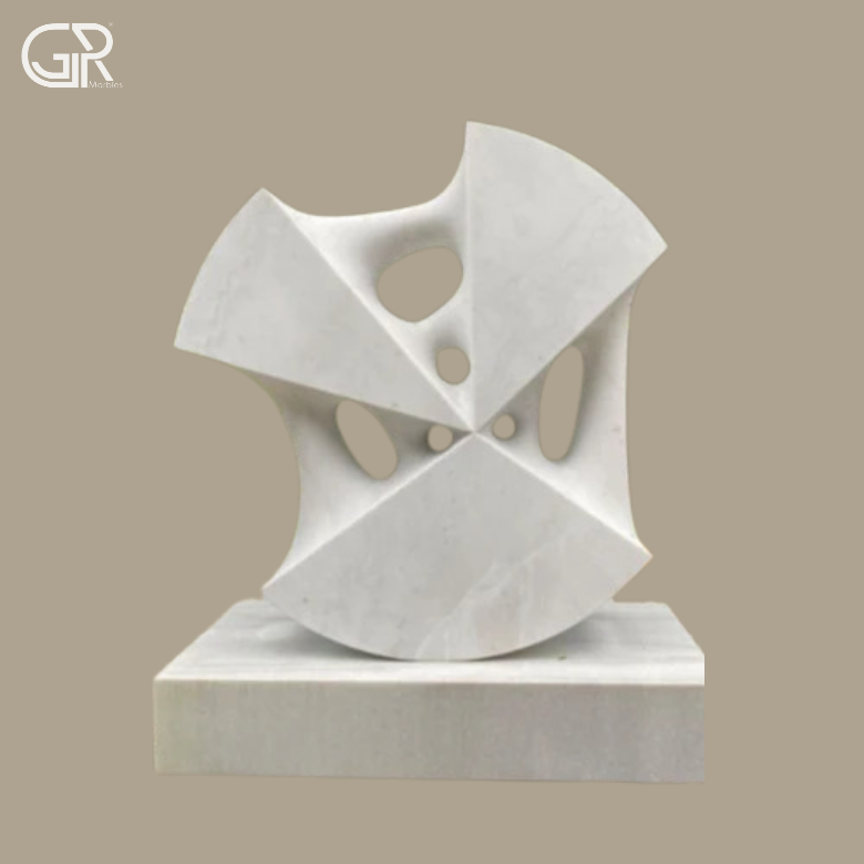 Marble Stone Sculpture - Makrana White Marble, 2 Ft, Polished | Hand Carved, Abstract Art, Free Standing, Weather Resistant