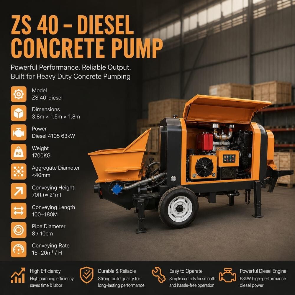 Mini Concrete Pump Zs40 - Mounting Type: Wheel Mounted