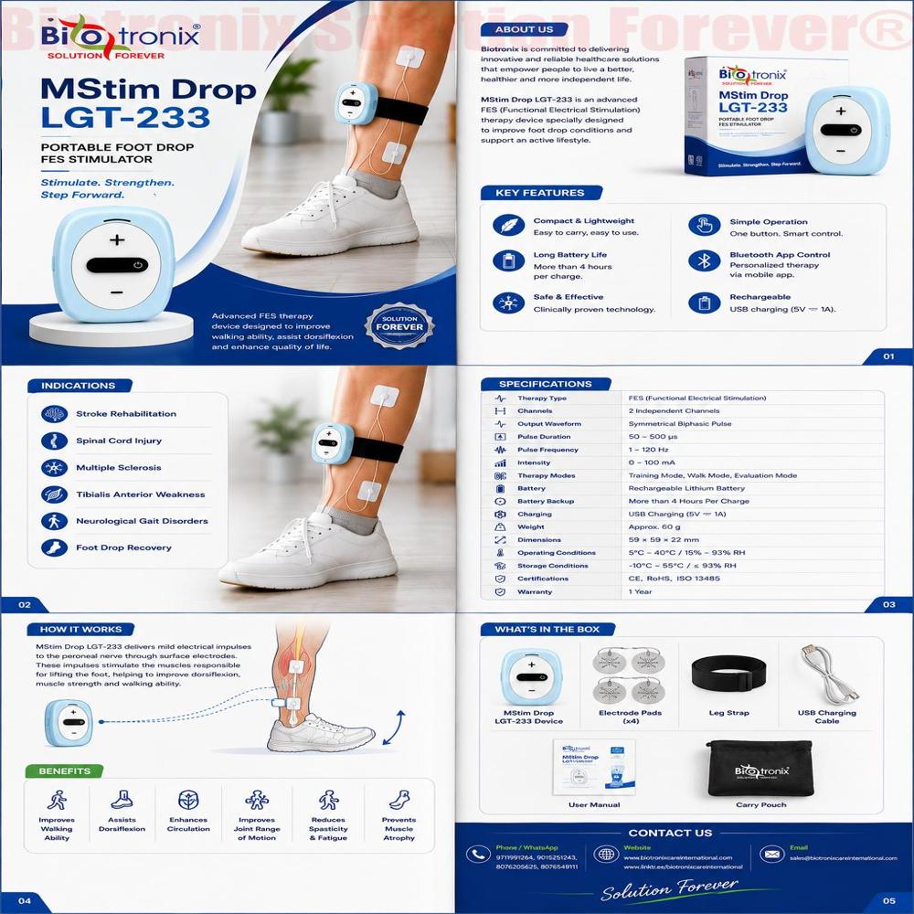 Foot Drop Electrical Stimulation Therapy Device for Walking Improvement