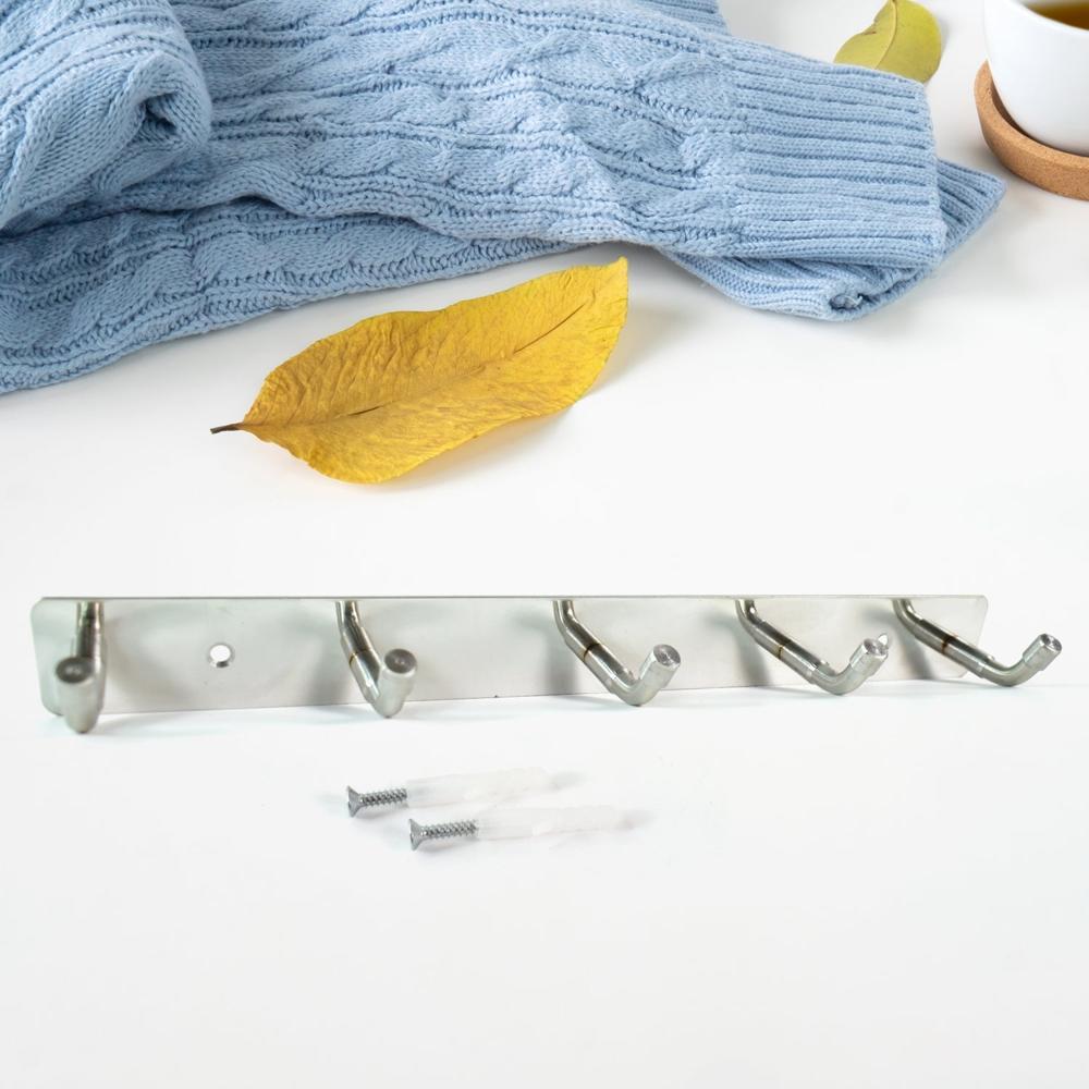 Stainless Steel Wall Mounted Coat 5 Hook Rack (26X3 / 1 Pc) - Color: Mix