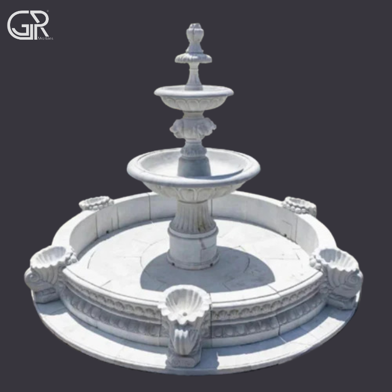 Decorative White Marble Fountain