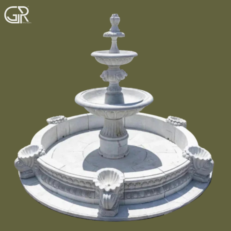 Decorative White Marble Fountain
