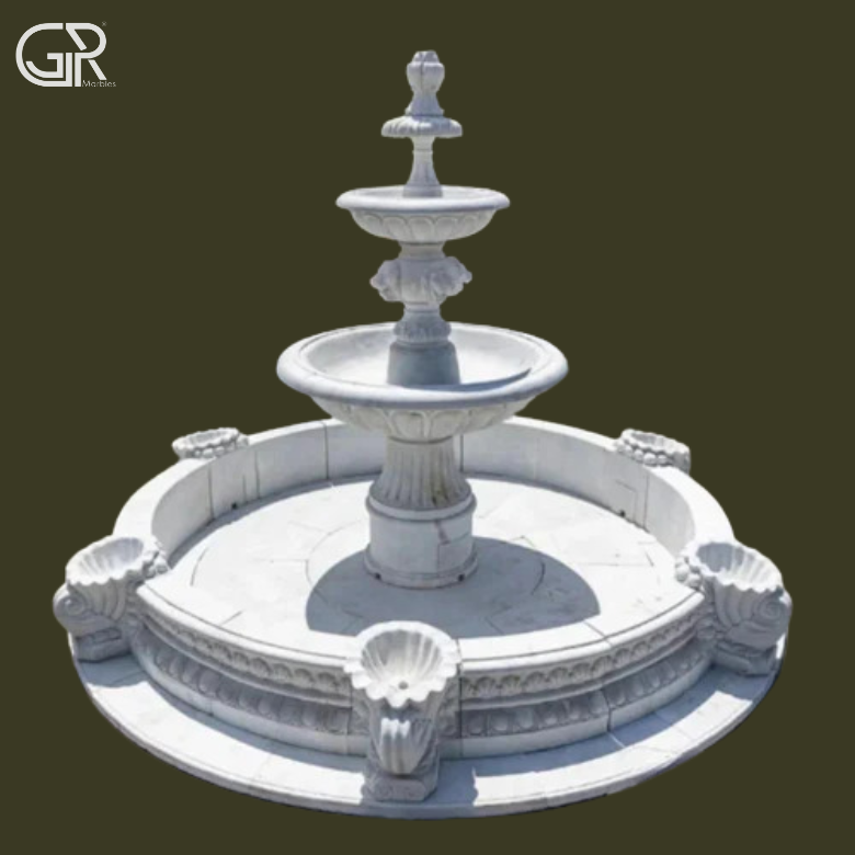 Decorative White Marble Fountain