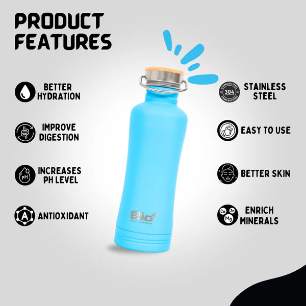 BioPlus Stainless Steel 850ml  Alkaline Water Bottle  (Blue)