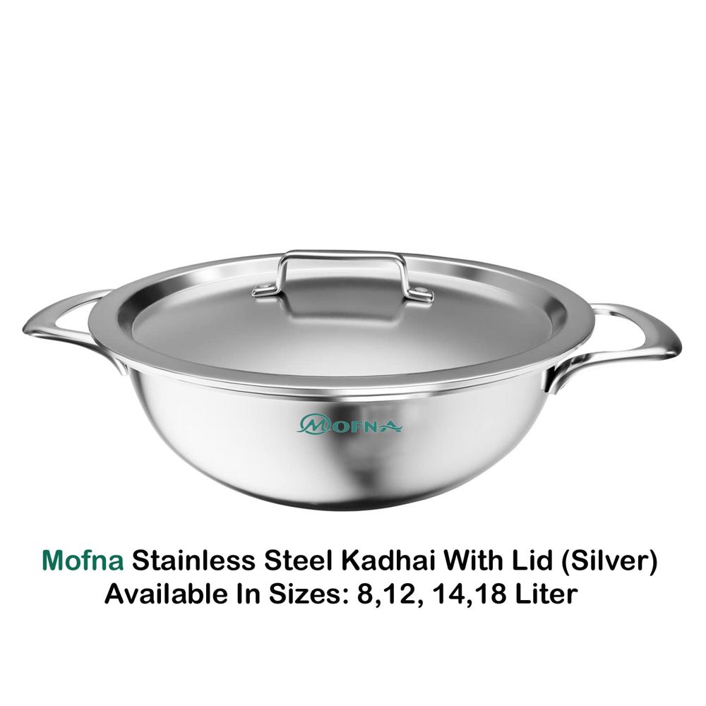 Mofna Stainless Steel Kadai 8 Liter