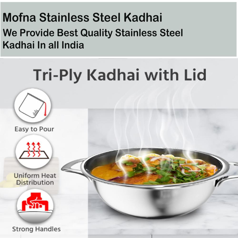Mofna Stainless Steel Kadai 8 Liter