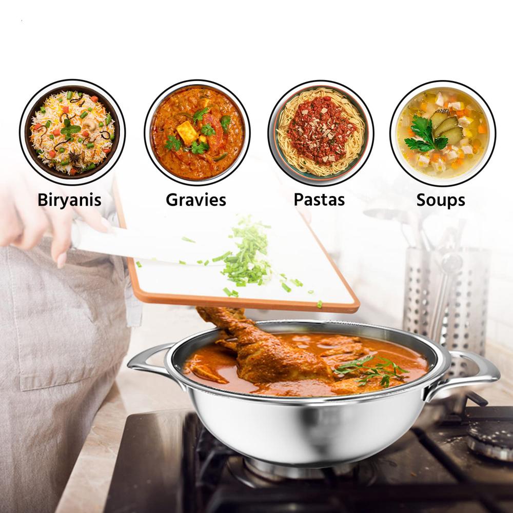 Mofna Stainless Steel Kadai 8 Liter