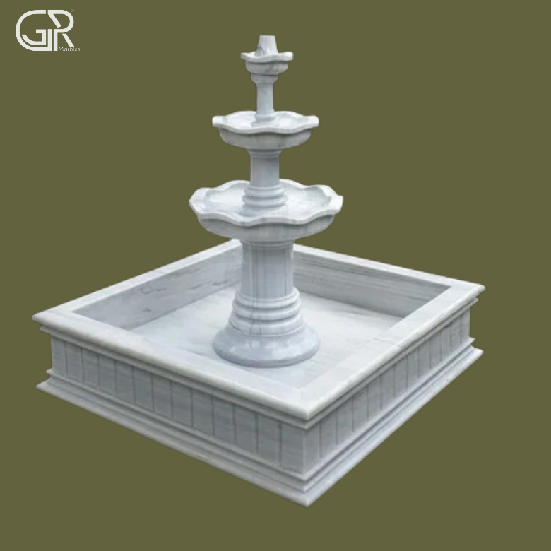 3 Different Tier Shape Marble Water Fountain, (Ht-5.5 ft)