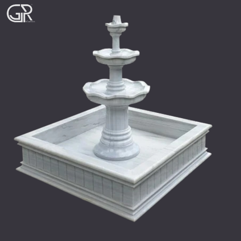 3 Different Tier Shape Marble Water Fountain, (Ht-5.5 ft)
