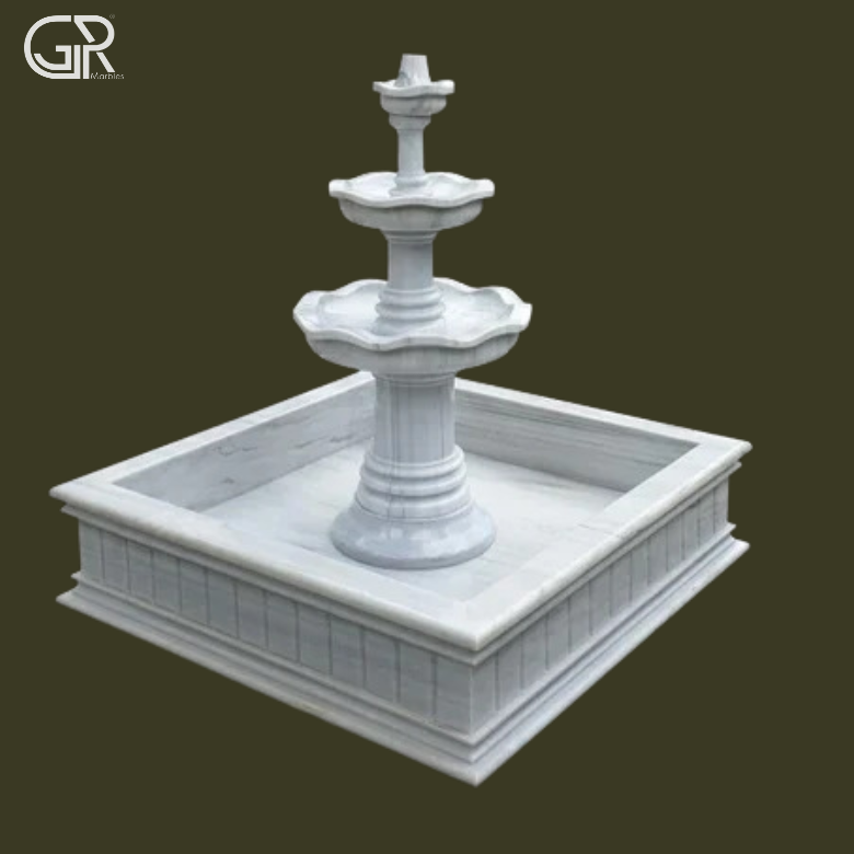 3 Different Tier Shape Marble Water Fountain, (Ht-5.5 ft)