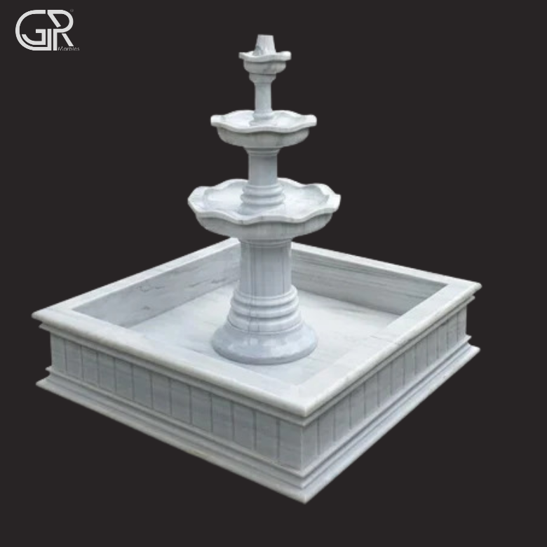 3 Different Tier Shape Marble Water Fountain, (Ht-5.5 ft)