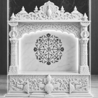 White Marble Temple With Inlay Work In Center