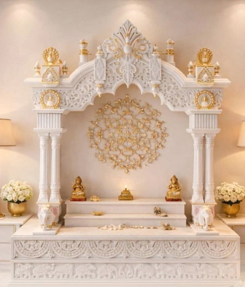 White marble temple with gol-d colour