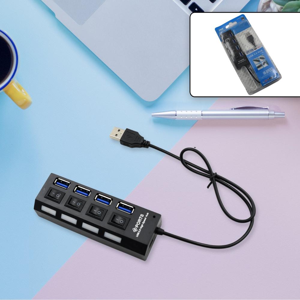 4 Port Usb, Hub Usb 2.0 Hub Splitter High Speed With On/Off Switch Multi Led Adapter - Color: Mix